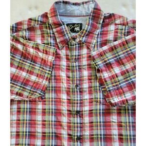 Vintage Duke's Sportswear Men's Red Plaid Short-Sleeve Button-Up Shirt Size XXL